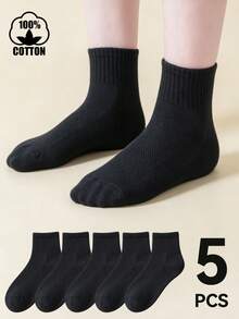 5 pares/10 pares de calcetines de algodón para primavera y verano, calcetines negros y blancos para niños y niñas, calcetines de malla hasta la pantorrilla, calcetines para niños grandes, niños pequeños y estudiantes - Multicolor - Ver 24