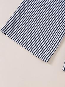 Teen Girls Spring/Autumn Fashion Casual Minimalist Embroidered Round Neck Long Sleeve Top & Elastic Waist Striped Wide Leg Pants 2pcs Set Suitable For Daily Outings, Travel, Commuting - Black and White - View 8