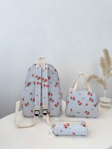 1 Set Cute Strawberry Pattern Backpack Set, Large Capacity Polyester School Day Bag, With Lunch Bag And Pencil Case, Multi-Pocket Casual Backpack, Lightweight Bookbag, Suitable For Students/Graduates/Young People, Suitable For Back To School/Daily/Shopping/Short Trips And Outdoor Leisure Activities - 2264 - View 10