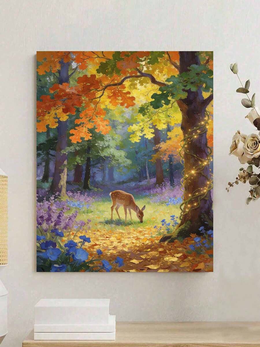 森林鹿秋季小徑 DIY數字油畫 成人手工繪畫 家居裝飾 8x12/16x20英吋 節日禮物 - 套裝 - 查看 1