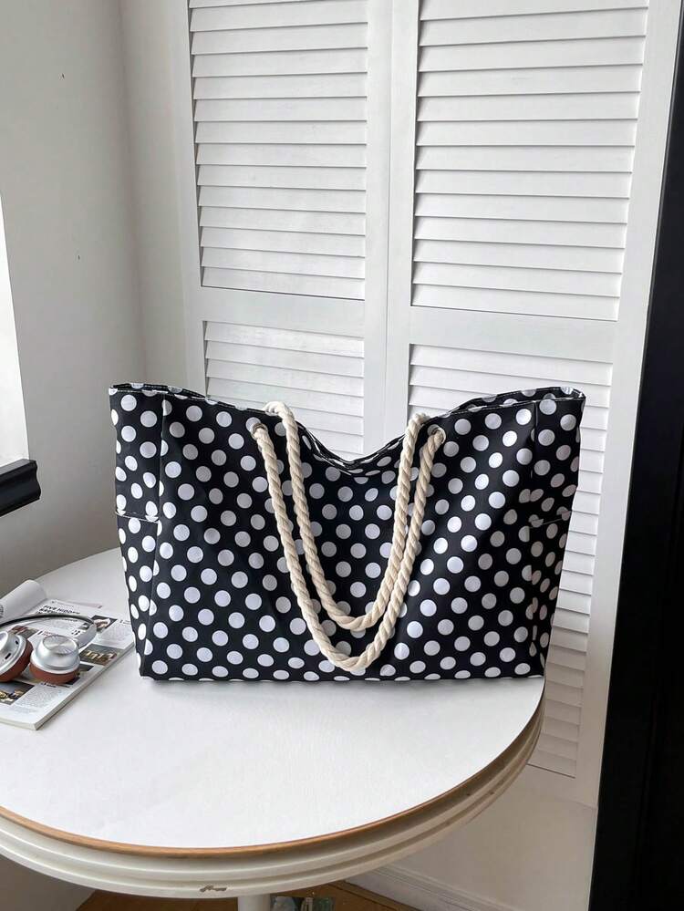 Bolso de playa para mujer, bolso de playa grande impermeable, cierre con cremallera, bolso de piscina impermeable y a prueba de arena, bolso grande (patrón aleatorio) - Negro - Añade 7