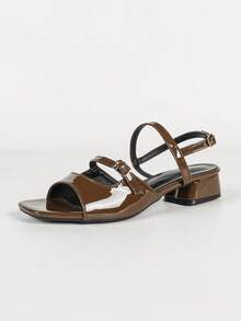 Women's High Heel Sandals, Fashion Back Strap Low Chunky Heel Slingback Commuter Sandals, Casual Beach Slides - Brown - View 4