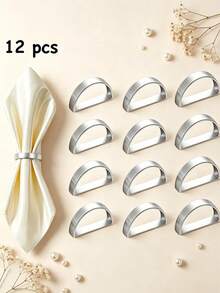 4-24 Stücke matte goldene D-förmige Serviettenringe, halbkreisförmige Metall-Serviettenhalter-Schnallen, Tischdekoration, Hochzeit, Bankett, Party - Silber - Übersicht 6