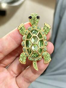 1 pièce Broche tortue en cristal vert, épingle de col en strass ton doré, broche vintage animal marin pour femmes, bijou pour manteau de plage et écharpe, cadeau de Noël et d'anniversaire - Multicolore - Voir 8