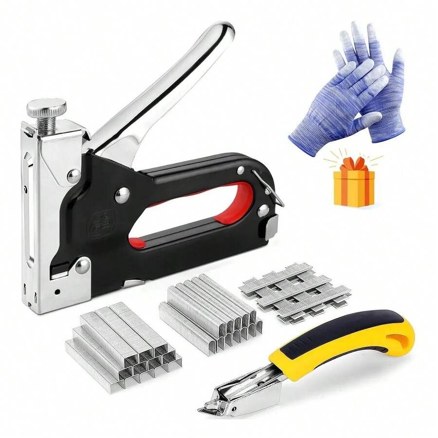 Engrapadora Para Tapiceria Con 6000 Grapas Clavadora Guantes - negro - Ver 1