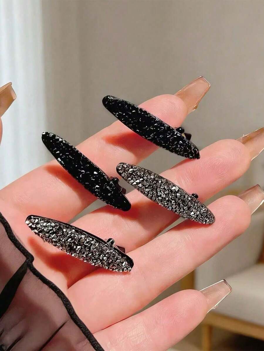 2/4pcs Minimalist Style Small Bangs Clips, Mini Rhinestone Side Clips Crocodile Clips, Elegant Bangs Hair Clips, Suitable For Women, Summer, Holiday, Travel - Multicolor - View 1