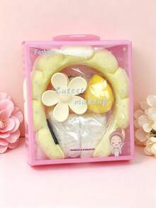 5pcs Teenage Multi-Functional Skincare & Makeup Set, Including Floral Headband + Makeup Sponge + Wrist Strap For Face & Hand Washing - Multicolor - View 21