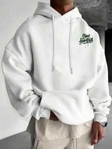 Stay Humble Graffiti Letter Loose Fit Hoodie Sweatshirt Men Spring Autumn Pure White Street Casual Pullover - White - View 3