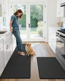 Juego de 2 alfombras de cocina con acolchado anti-fatiga, impermeables de espuma de memoria, tipo pasillo antideslizante para uso frente al fregadero, lavandería, escritorio de pie - Negro - Ver 5