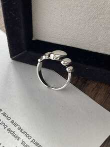 1pc Asymmetrical Geometric Pattern Silver Ring, Women's Couple Minimalist Style Date Essential Jewelry - Silver - View 7