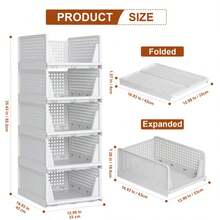 Multi Piece Foldable Large Capacity Storage Rack, Stacked Plastic Wardrobe Storage Box That Saves Space, Suitable For Clothing, Seasoning Cans, Food, Cosmetics, Kitchen Storage And Organizing, As Well As Storage Rack Baskets - Multicolor - View 10