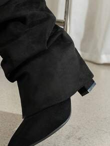 New Women's Fitted Pleated High Tube Boots, 2026 Autumn/Winter New Women's Pointed Toe Chunky Heel Outdoor Casual Fashion Long Boots, Knee-High Boots - Black - View 7
