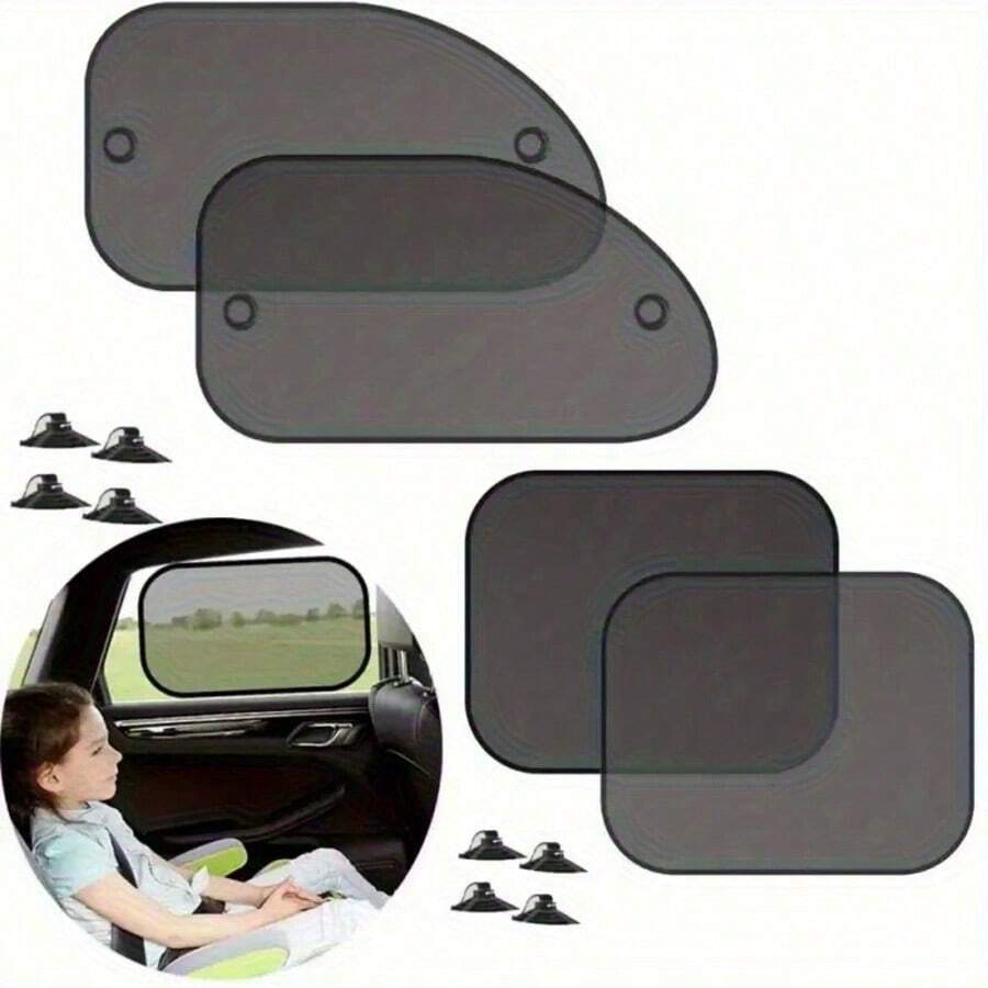 4 piezas Parasol de Ventana Lateral de Coche con Ventosa, Malla Transpirable, Protección Solar, Aislamiento Térmico, Cortina de Sombra, Bloqueo de Luz Interior, Enfriamiento, Protección UV, Malla de Sombra Universal para Sedán, SUV, Parasol de Ventana Lateral de Coche Plegable y Portátil, Accesorio de Protección Solar Interior de Coche de Verano