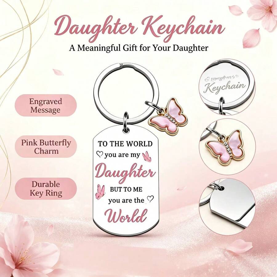 Daughter Exclusive Gift Keychain, Pink Shell Butterfly Pendant, Engraved Dog Tag Key Ring, Thoughtful Commemorative Gift For Parents To Give Daughter On Birthday, Graduation, Christmas - Gifts from Parents to Their Children - View 1