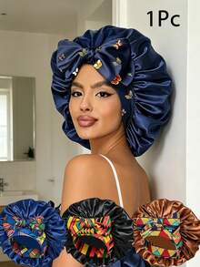 1pc Women's Silk Satin Bow Sleep Cap, Adjustable Tie And Elastic Band, Fashion Satin Hair Cap, Multiple Prints Soft Hair Cap, Suitable For Curly Hair - 1Pc NPSM - View 10