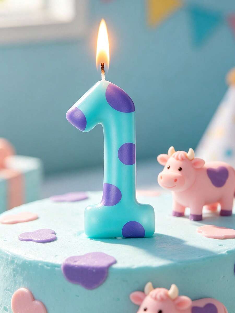 蓝色圆点怪兽卡通数字0-9主题生日派对蛋糕装饰蜡烛 - 查看 1