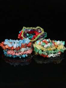 1pc Natural Crystal Agate Chip Bracelet Asymmetrical Women's Handmade Bracelet (Random Color) - Multicolor - View 2