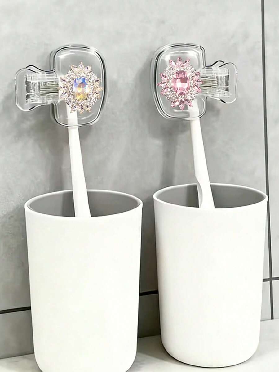 Portable Toothbrush Case With Printed Lid, Sparkling Gemstone Diamond Pattern, Transparent Travel Toothbrush Storage Box, Toothbrush Head Protector Clip, Toothbrush Protective Cover, Portable Design For Easy Carrying, Dust-Proof Lid, Suitable As Gift For Lovers, Friends, Family, Teachers, Travel Enthusiasts, Home, Dorm, Vacation Essentials. Perfect For Birthday Gift, Back To School Gift, Wedding Accessory, Teacher's Day Gift, Spring And Summer Essentials - Multicolor - View 1