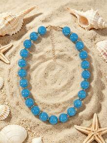 1pc European & American Bohemian Geometric Acrylic Round Bead Cloud Effect Beaded Necklace For Women, Summer Beach Vacation - Beaded Necklace - View 31