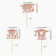 12个2025毕业主题纸杯蛋糕装饰插牌，闪光2025毕业帽纸杯蛋糕插签，2025毕业主题派对蛋糕装饰 - 彩色 - 查看 13