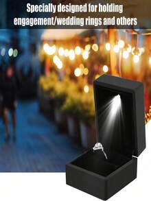 Luxury LED Ring Jewelry Box, Suitable For Proposal, Wedding, Engagement, Christmas... LED Ring Jewelry Gift Box With Light, Unisex, Suitable For Girls. Box Size - Black - View 11