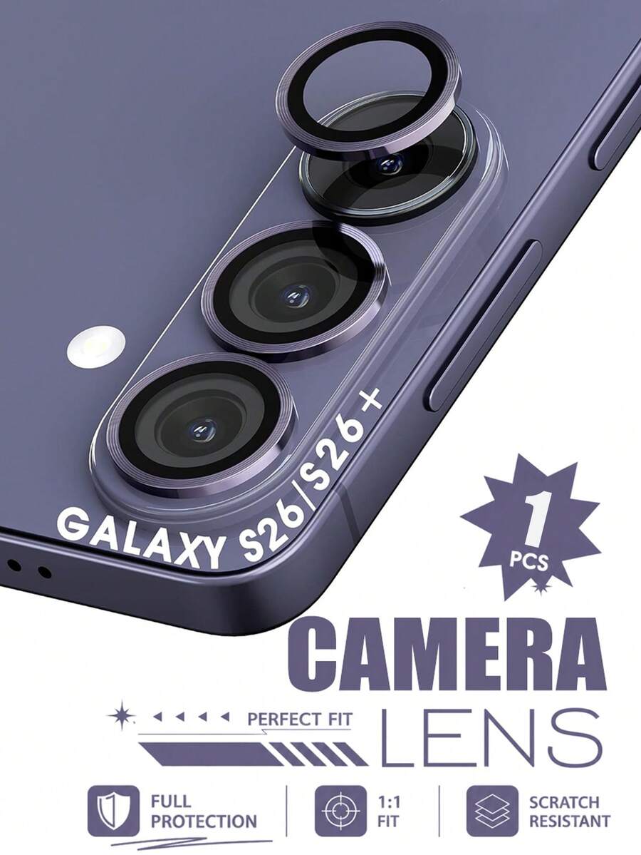 1件紫色相機鏡頭保護貼，相容 Galaxy S26/S26 Plus/S26 Ultra/S25 Ultra/S24 Ultra/S25/S25 Plus，[簡易安裝][相容手機殼] 9H 鋼化玻璃鏡頭蓋，軍規防震，高清晰防眩光，手機配件，相容手機殼 - 紫色 - 查看 1
