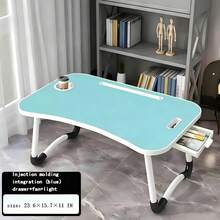 Foldable Bed Tray Table With Cup Holder & Tablet Slot, Portable Lap Desk With Storage Drawer, Large Laptop Bed Desk For Working, Studying, Reading, Eating On Bed, Sofa & Couch - Mint Blue - View 9