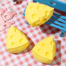 1pc 3D Triangle Cheese Slow Rebound Stress Relief Squeeze Toy, Soft Fluffy Interior With Satisfying Pressing Feel, Durable And Resistant To Cracking Or Peeling, Gentle Rebound For Continuous Stress Relief, Suitable For Men And Women In Home And Office Settings, Can Be Used As A Soft Desktop Decor Item With A Wooden Tray - Multicolor - View 5