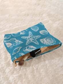 1pc Portable Cosmetic Storage Bag With Ocean Elements Shell Conch Starfish Pattern Double-Sided Print Travel Zipper Makeup Bag Multi-Function Toiletries Organizer - Multicolor - View 4