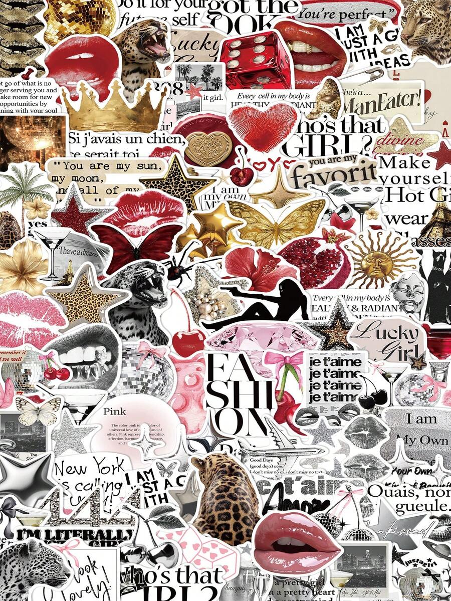 100pcs Silver & Gold Lucky Girl Stickers Set, Holiday Gift, Party & Home Decor, Classroom Reward, Birthday Gift Decoration, Scrapbook, Laptop, Luggage, Guitar, Phone DIY Decals - Lucky Girl Collection - View 1