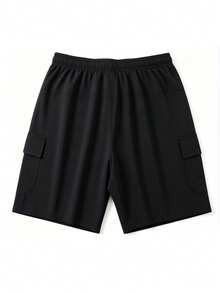 Men's Summer Outdoor Casual Cargo Shorts, Simple Running Multi-Pocket Bermuda Shorts Sports Black - Black - View 3