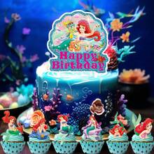 生日快樂蛋糕裝飾插牌 美人魚公主杯子蛋糕裝飾插牌 兒童派對用品 - 彩色 - 查看 4