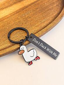 1pc Don't Duck With Me Stainless Steel Keychain, Christmas Gift For Friends - Multicolor - View 8