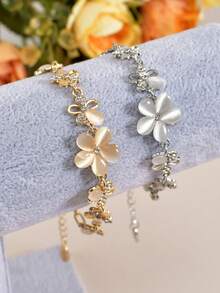 1 pieza Pulsera de moda con flores y cristales, accesorio de mano con flores dulces y frescas, joyería ajustable - Multicolor - Ver 1