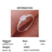 1pc Sparkling Oval Synthetic Zirconia Ring, Valentine's Day, Anniversary, Holiday Gift - Silver - View 7