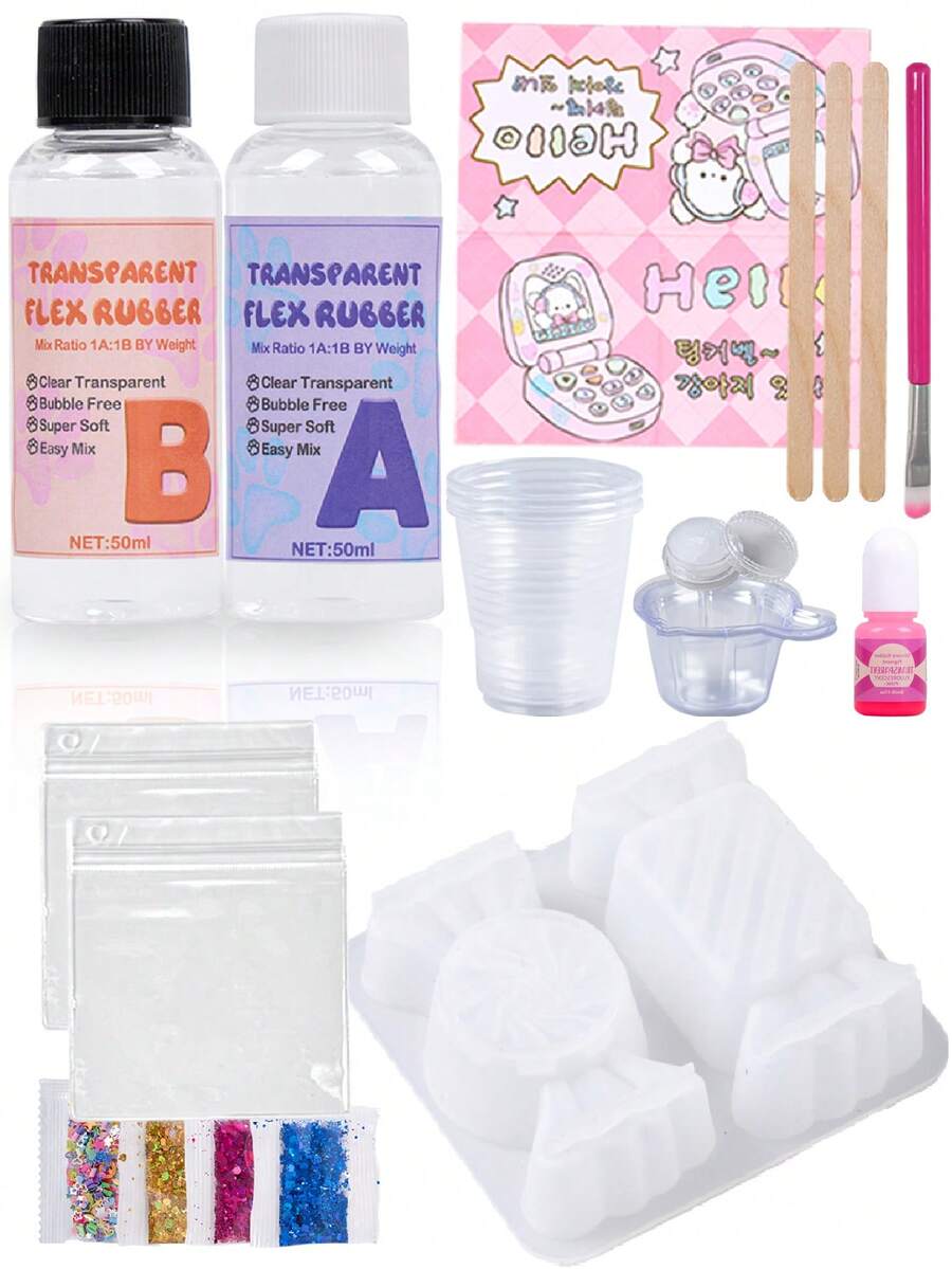 22Pezzi/Set Kit Artigianale Taba, Kit Fai-da-te per Creazioni Artigianali da 100ml, Resina Liquida Morbida AB 1:1 in Gel di Silicone e Gomma, Adatto per Arti e Mestieri Fai-da-te & Realizzazione di Gioielli, Ideale per Principianti, Adatto per Età 14+ - impostato - Visualizzare 1
