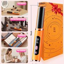 Wireless Bangs Comb, Women's Portable Straightening Brush, Dual Use For Straight And Curly Hair, Fast Heating, Suitable For All Hair Types, Anti-Scald Design With LED Digital Display, USB Rechargeable Negative Ion Heating Straightening Brush, Effectively Smooths Frizz And Enhances Hair Shine, Anti-Scald Design, 3 Temperature Settings, 30s Rapid Heating, Built-In 4000mAh Battery, Approx. 30min Runtime. Can Create Salon-Quality Styling Effects, Suitable For Short Hair, Bangs, Long Hair And Curly Hair - Multicolor - View 5