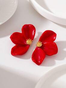 2 piezas de pendientes de flor de acrílico de media flor de colores de moda, adecuados para uso diario, salidas, picnics, viajes, fotografía - Media flor - Ver 5