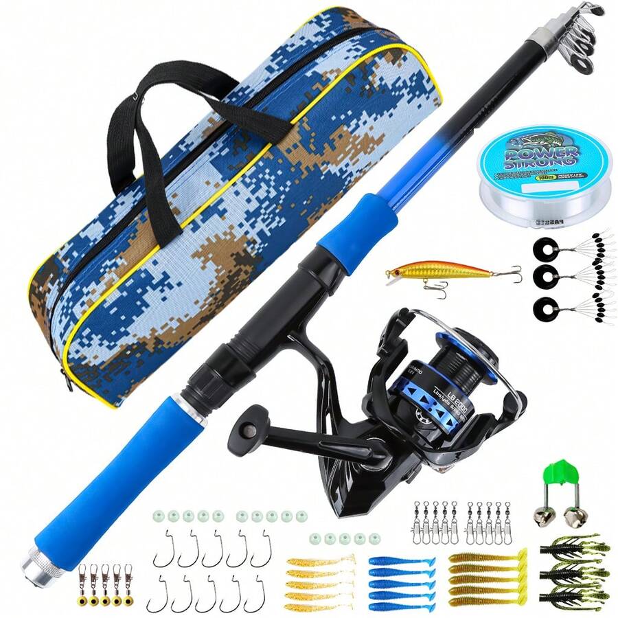 All-In-One 1.8M Telescopic Fishing Gear Set With Spinning Reel, Full Fishing Tackle Accessories Storage Hand Bag, Ideal For Lake River Sea Outdoor Fishing Starters