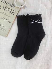 1/5 Pairs Spring/Summer Thin Breathable Lace Wire Bow Sweet Mid-Calf Socks - Multicolor - View 14