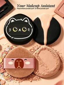 BS-MALL (2入) 可愛動物超柔軟親膚化妝粉撲，不吸粉，乾濕兩用 - 彩色 - 查看 10