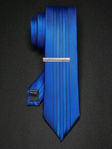 Elegante corbata de satén con múltiples rayas finas y clip para corbata para hombres, corbata de rayas verticales resistente a las arrugas, ideal para oficina, boda, fiesta y regalo - Corbatas y alfileres de corbata - Ver 9