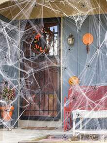Halloween Spider Web Decorations With Extra Realistic Spiders, Halloween Spider Web Decor, Includes Realistic Spiders, Super Elastic Spider Web, Suitable For Halloween Indoor/Outdoor Party Supplies, Super Elastic Spider Web Halloween Decorations - Multiple Styles - View 5