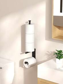 1pc Wall-Mounted Toilet Paper Holder, No-Drill Installation, Large Capacity, Space-Saving, Suitable For Bathroom Storage, Home Decor, Organization, Household Toilet Paper Holder - Multicolor - View 2