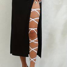 1 Pair Elastic Cross Strap Sexy Leg Sleeves And Garter Belt Designed For Halloween And Music Festival Dancing, Can Be Used As Body Harness, Multi-Color Elastic Cross-Back Leg Chain Vintage Style Body Chain Jewelry Decoration, Solid Color Role Play Tropical Thigh Decoration Leg Band, Multiple Colors Available, Dance Costume Accessories, Halloween Costumes Women, Costume, Ballet, Dance Outfit, Dance Stuff, Dance, Carnival Outfits Women - Multicolor - View 8