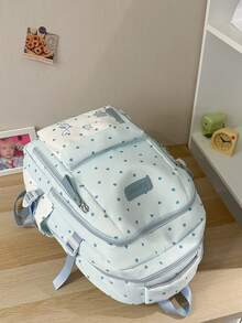 Blue & White Star Heart Backpack, Girl's Musical Note Embroidery School Bag, Birthday Gift Commuter Backpack For Middle & High School Students - Blue - View 6