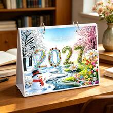 1pc 5D DIY-2027 Diamond Painting Desktop Calendar, Floral Pattern Theme Creative Design Paper Home Decor Double-Sided Desktop Calendar, Creative Handmade, Suitable For Home Study, Office And Desktop Decoration, Perfect For Women, Ideal Holiday And New Year Gift For Colleagues, Friends And Family - WTL004-flower 1 - View 2
