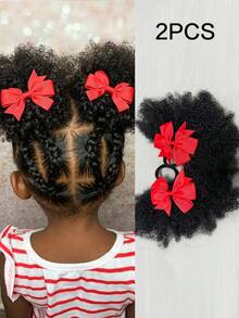 2PCS African Small Curls With Bubble Hair And Ponytail Wig With Bow For Children - 自然黑 - 查看 9