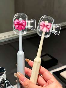 Pink Heart Bow Travel Toothbrush Protective Case, Luxury Cute Portable Durable Toothbrush Box, Transparent Toothbrush Storage Box, Toothbrush Head Protective Clip, Toothbrush Dust-Proof Protective Cover, Portable Design Easy To Carry, Dual-Hole Design For Easy Drainage And Ventilation, Dust-Proof Lid, Suitable As Gift For Couples, Friends, Family, Teachers, Travel Enthusiasts, Home, Dorm, Vacation Essentials, Suitable For Birthday, Back To School, Wedding, Return To School Occasions, Spring And Summer Essentials, Clean And Care For Your Oral Health, Family Gift. - Multicolor - View 2