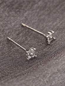 Mini Flower Four-Leaf Clover Zirconia Stud Earrings - Silver - View 4